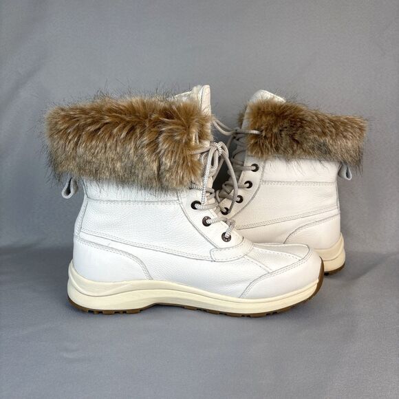 New Womens UGG Snow Boot Adirondack III White Leather Laced Up Fur Cuff $250 10 - Picture 12 of 16